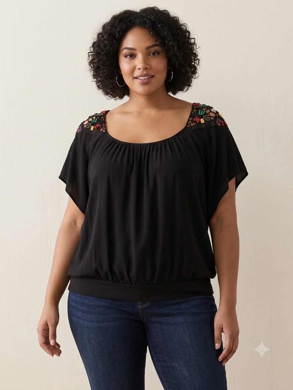 Torrid Black Crochet-Accent Women’s Peasant Top